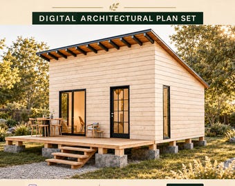 Tiny House Plans 16 x 20, Small Cabin DIY, 1 Bedroom Adu Plans (PDF)