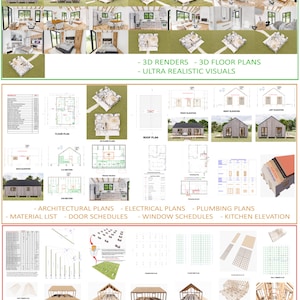 K&ouml;nnte beinhalten: Ein digitaler Download von 56 Seiten mit Tiny-House-Pl&auml;nen. Die Pl&auml;ne umfassen 3D-Renderings, Grundrisse, Architekturpl&auml;ne, Elektroplanung, Sanit&auml;rpl&auml;ne, Materiallisten, T&uuml;rpl&auml;ne, Fensterpl&auml;ne, K&uuml;chenaufrisse, Holzrahmenpl&auml;ne, eine Schnittliste und 3D-Schritt-f&uuml;r-Schritt-Bilder.