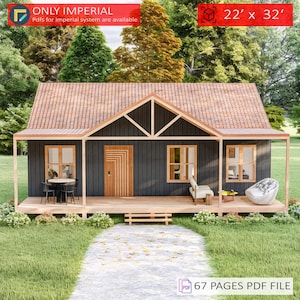 Barndominium Plans 22x32, Ranch House Plan, Tiny House Plans, Barn House Plan, Farmhouse Cottage Plans, 2 Bedroom House, Small Cabin Plans