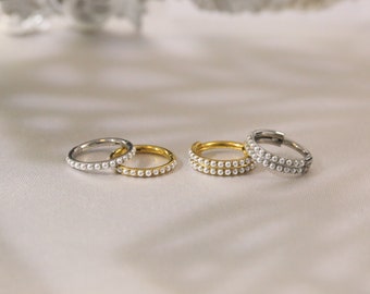 16G 6mm-12mm Beautiful Pearl Piercing Nose Ring/Hinged Piercing Ring for Nasal Septum Nose Hoop Double Layer Nose Ring