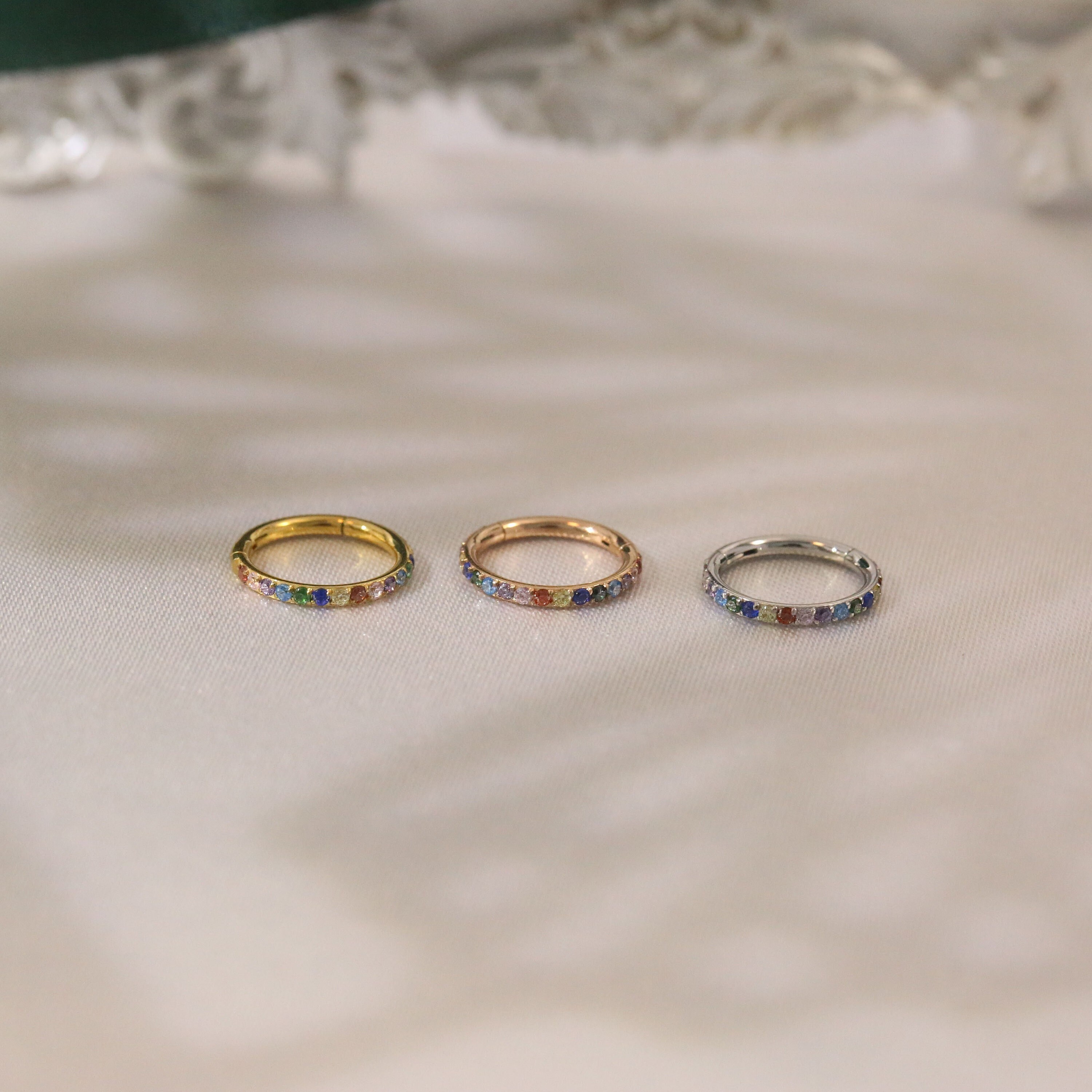 20G 18G 16G 316L Rainbow Zircon Piercing Jewelry Hinge Piercing Ring Suitable for Nasal Septum Nose Ring