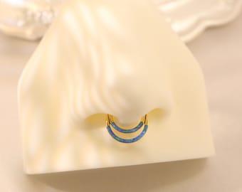 16G Doppel Blau Opal Nasenring Scharnier Septum Ring Nasenring 316L Piercing Schmuck