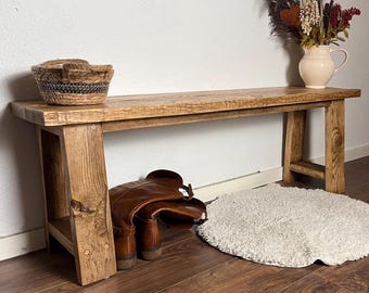Handgemaakte houten bank van steigerplanken – Schoenenbank van hout – Rustieke antieke bank – Steigerhouten bank voor in de entree – Schoenenbank