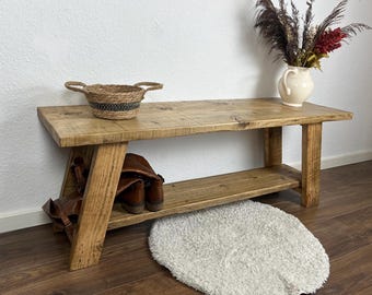Panca in legno fatta a mano con assi di ponteggio – Panca portascarpe in legno – Panca antica rustica – Panca con assi di ponteggio per l'ingresso – Panca portascarpe