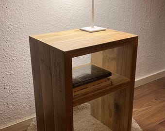 Handmade bedside table made from recycled scaffolding planks, rustic bedside table made from lumber, side table rustic handmade, bedside table