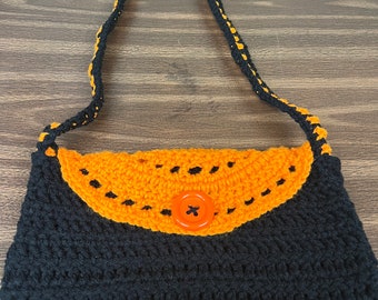Crocheted Orange and Black Halloween Bag/Purse.