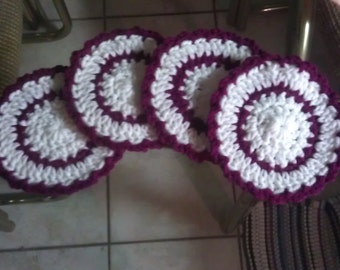 Handmade Crocheted Burgundy and White Coasters