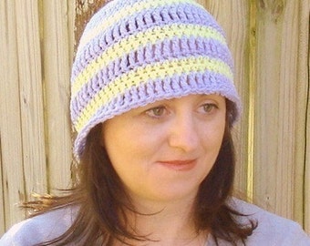 Crocheted Purple and Yellow Stripe Hat/Cap