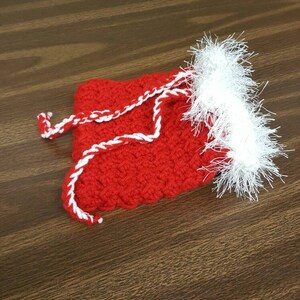 Handmade Crocheted Red Christmas Pouch with White Fun Fur image 2
