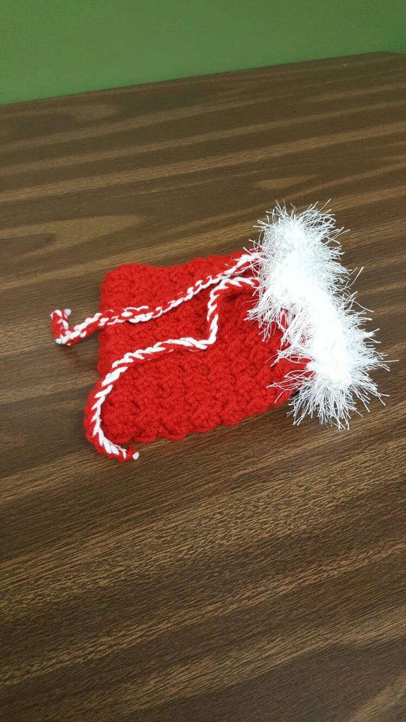 Handmade Crocheted Red Christmas Pouch with White Fun Fur image 2