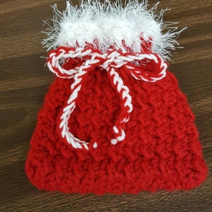 Handmade Crocheted Red Christmas Pouch with White Fun Fur image 1