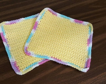 Handmade Crocheted Yellow washcloths