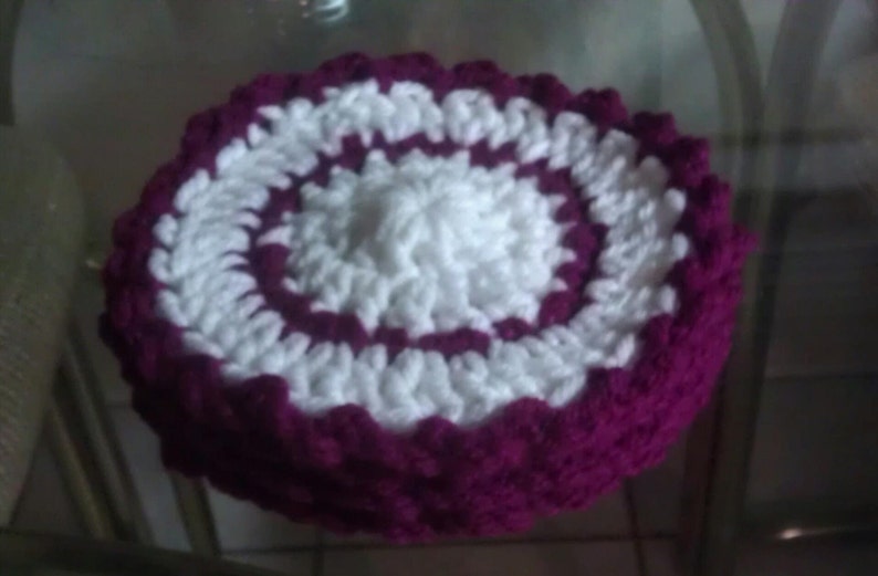 Handmade Crocheted Burgundy and White Coasters image 3