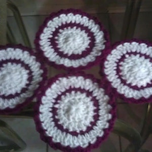 Handmade Crocheted Burgundy and White Coasters image 2