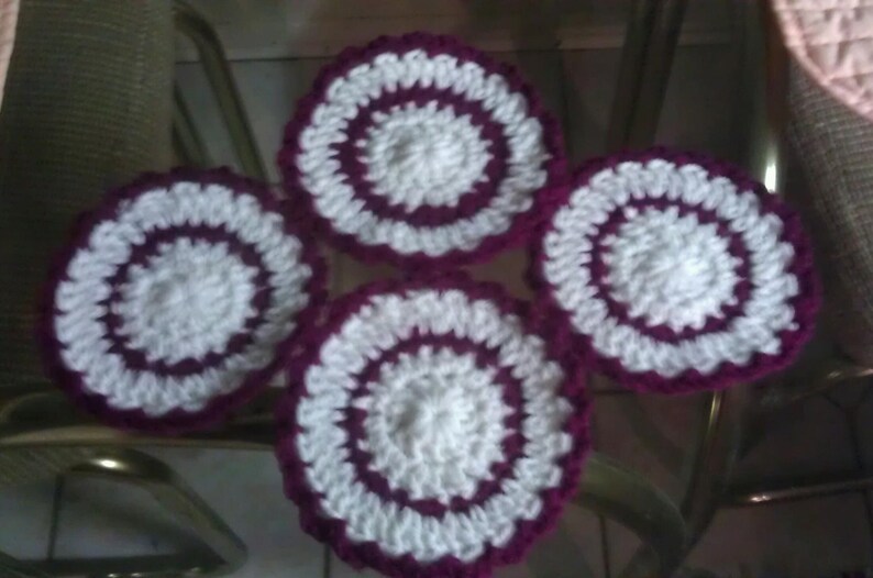 Handmade Crocheted Burgundy and White Coasters image 2