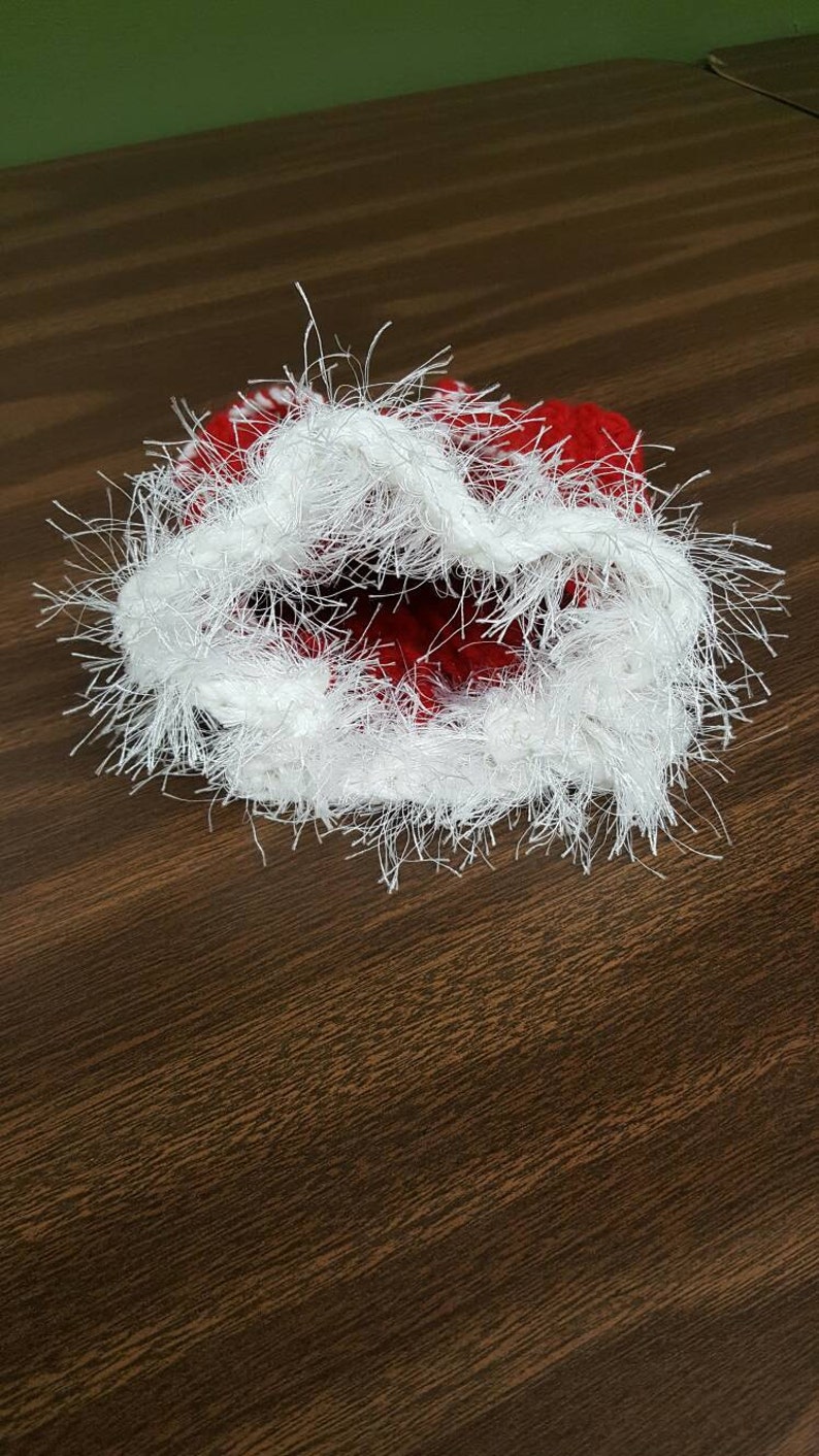 Handmade Crocheted Red Christmas Pouch with White Fun Fur image 4