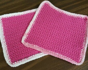 Handmade Crocheted Hot Pink Washcloths/Potholders