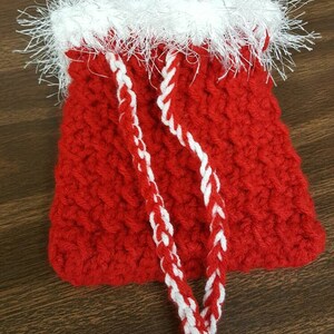 Handmade Crocheted Red Christmas Pouch with White Fun Fur image 3