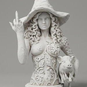 Dark Fantasy Statue of Circe, Fierce Witch Figure with Magical Pig