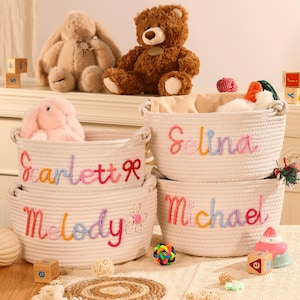 Personalisierter Babypartykorb, Babygeschenk, Babypartygeschenk, Regenbogen-Baumwollseilkorb, I-Cord-Strickhandwerk, Spielzeugaufbewahrung, Osterkorb