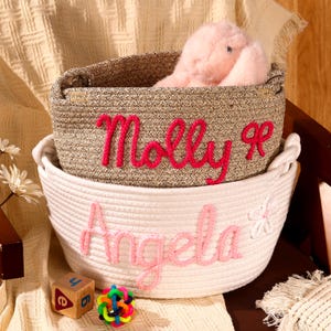 Personalisierte Babyparty Geschenke Korb, Baumwollseil Baby Korb, Baby Spielzeug Lagerung, Neugeborenen Geschenk, I-Cord Stricken Handwerk, handgemachte Kinderzimmer Lagerung