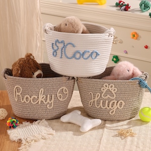 Personalisierter Hundespielzeugkorb, benutzerdefinierter alter Hundeablagekorb, Name-Baumwollseilkorb, Garn-Namenskorb, Haustierbedarf für Pelzbaby, Geschenk für Hundeliebhaber