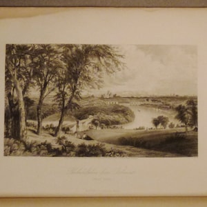 ANTIQUE PHILADELPHIA from BELMONT Original steel Engraving 1800s 12 3/8 x 9 1/2  in Ready to frame