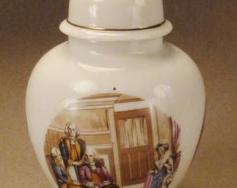 PORCELAIN jar G Washington Betsy Ross decals vintage 1950s Porcelain great condition in4 in  diam 6 in tall