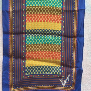 KENZO Designer, SCARF LONG Silk scarf 1970s mint, 10 X56 in. brilliant colors, Japan 1970s image 5