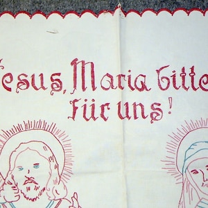 Embroidery German Prayer turkey red fluted edges hand embroidered panel 32 x 23