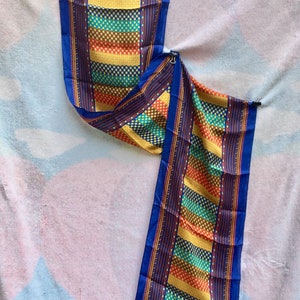 KENZO Designer, SCARF LONG Silk scarf 1970s mint, 10 X56 in. brilliant colors, Japan 1970s image 6