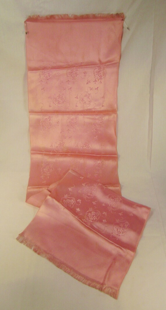 vintage Art Deco  Pink Floral Bouquets long Scarf 