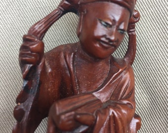 EAST ASIAN CHINA Dancer, Intricate Carved figurine, Carved rosewood,  app 4 x  1 3/4 x 1 1/4 Handcrafted, excellent condition