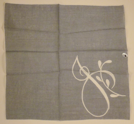 Vintage MADEIRA, handkerchief Initial G, Gray wit… - image 2