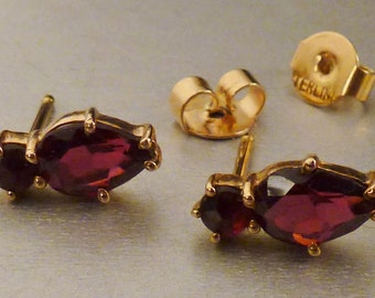 CZECH GARNET  Earrings  ,14K Posts sterling backs, 1960s 3/8 inches,  Pierced  goldtone orig. 60.00 old stock