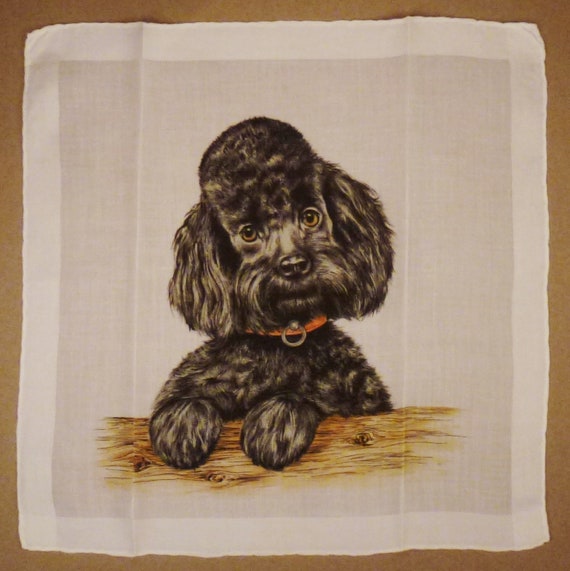POODLE Handkerchief, Black Poodle  design, cotton 