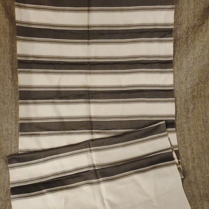 Raw  Silk SCARF 1950s  Black and white Color LINES  Plaid  70 X 19  hand fringed Thailand Siam