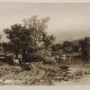 ANTIQUE The HOUSATONIC  View Original steel Engraving 1800s 12 3/8 x 9 1/2  in Ready to frame