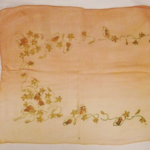 Vintage Silk SCARF VIOLETS Handpainted Copper and Gold Oganza Gauze Two tone beige Long 38X16 image 3