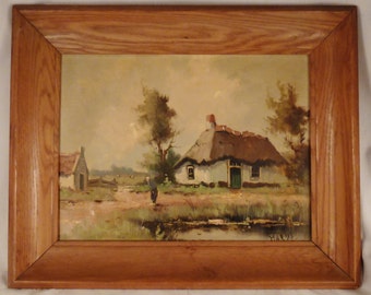 Painting IMPRESSIONISTIC FARMHOUSE  on Canvas Framed  Wood  signed Mariss great condition app 21x17