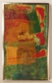 ABSTRACT PAINTING ENCAUSTICS  original red green brown colorful  framed app 20 x 12 metal frame 