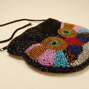 Handbeaded OWL WALLET Colorful black pink red green brown yellow glass beads 4 in x 5 in lined image 4