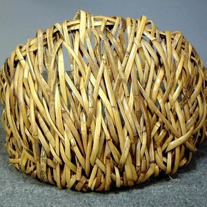 Vintage BAMBOO BASKET Ikebana Japan flower wall handle half moon 14 x 9 x 7 handle 15 in tall image 5