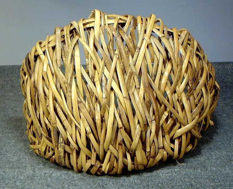 Vintage BAMBOO BASKET Ikebana Japan flower wall handle half moon 14 x 9 x 7 handle 15 in tall image 5