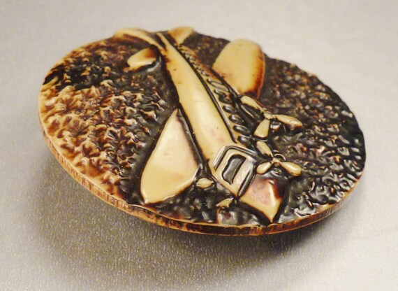 AIRPLANE BUTTON, Large round , Lucite, Gray black… - image 2