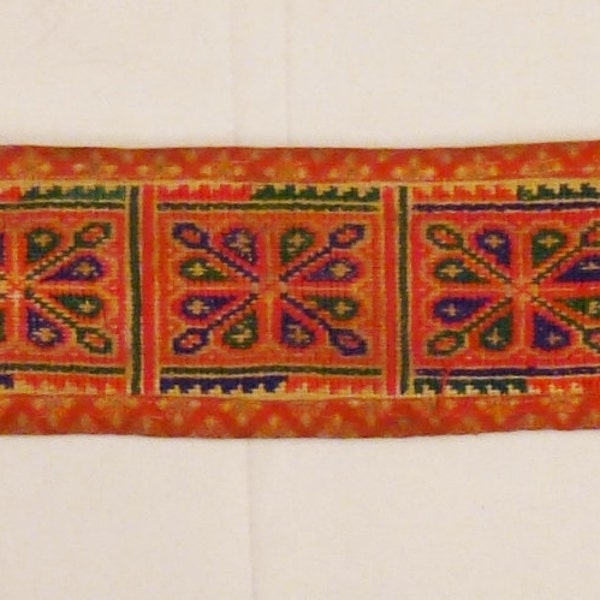 TRIBAL MIAO CHINA Embroidered sleeve panel textile appliquee ethnic  15 x 2 Folk Art hill tribes