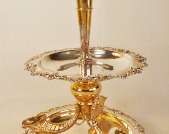 Victorian EPERGNE Set Aesthetic pattern CORNUCOPIAS Goldwashed Silverplate 18 in tall 8 in Diam