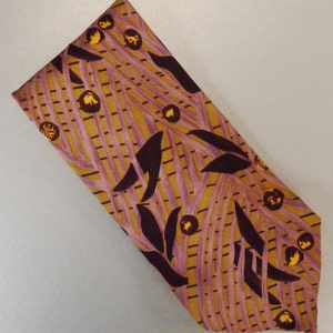 Designer JHANE BARNES  Neck Abstract FLORAL Design Japan 1980s Silk Satin Soie 60 x 3.5  in Necktie