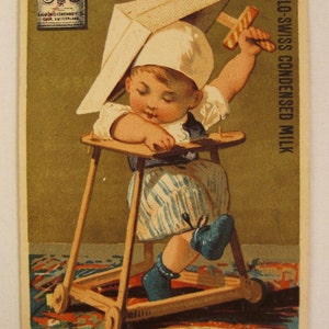 Victorian 1890s Trade Card ANGLO SWISS Cond. MILK Maid marca Cromolitografo Baby Pirata Parigi
