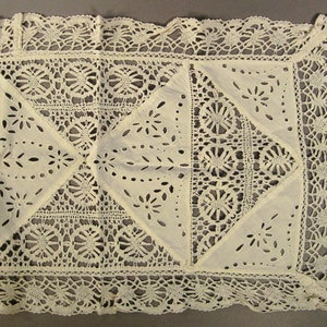 LACE Runner Cutout White open work and linen crochet Embroidered Floral Folk Art Openwork 54 x 17 image 3